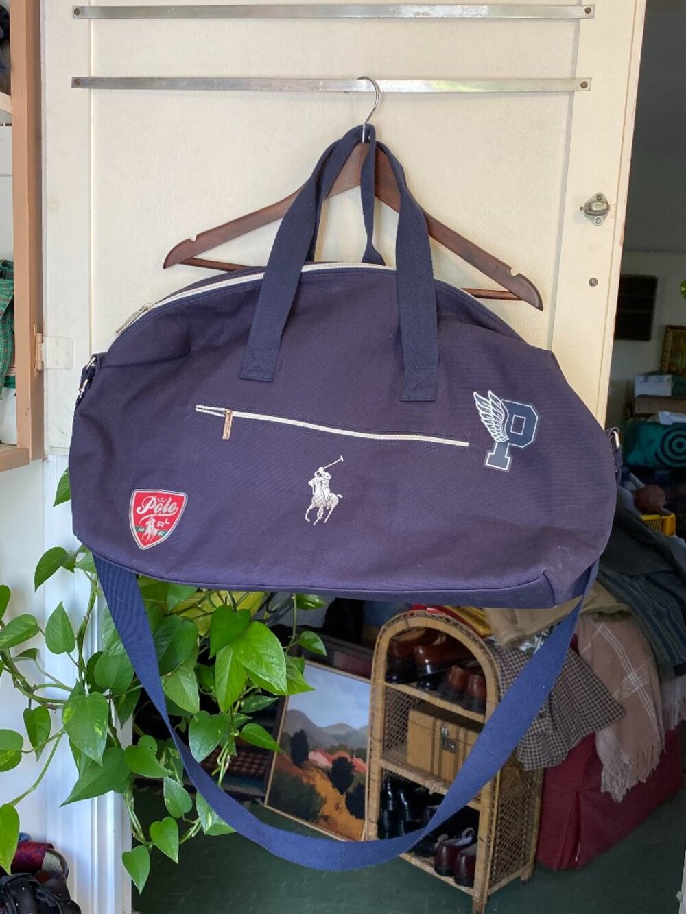 Large Polo Ralph Lauren Fragrance Navy Blue Canvas Duffle Sports Swimming Bag